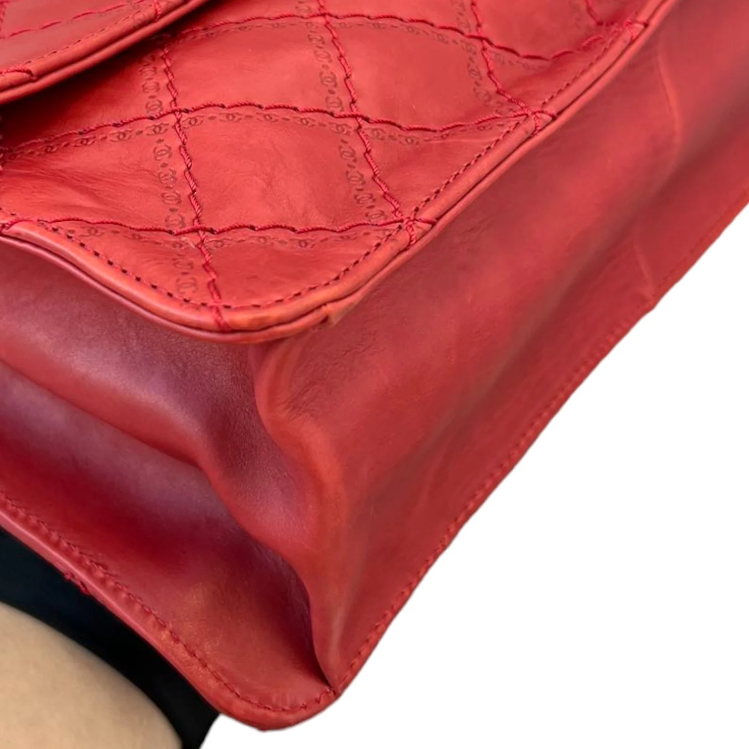 2.55 Reissue 227 Flap Aged Calfskin Embossed Logo Quilted Red RHW - Image 4