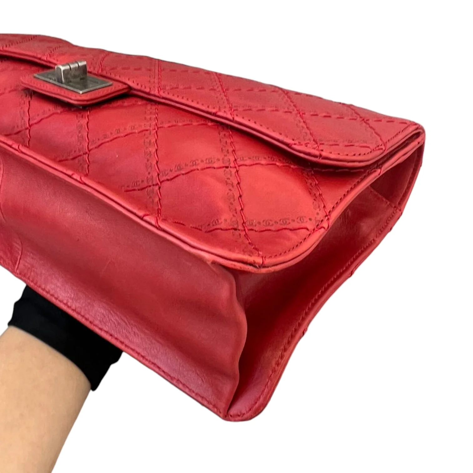 2.55 Reissue 227 Flap Aged Calfskin Embossed Logo Quilted Red RHW - Image 5