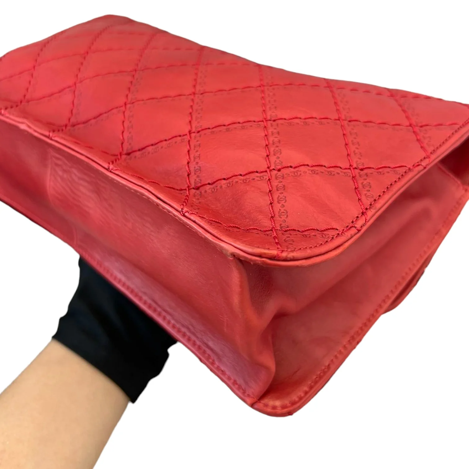2.55 Reissue 227 Flap Aged Calfskin Embossed Logo Quilted Red RHW - Image 7
