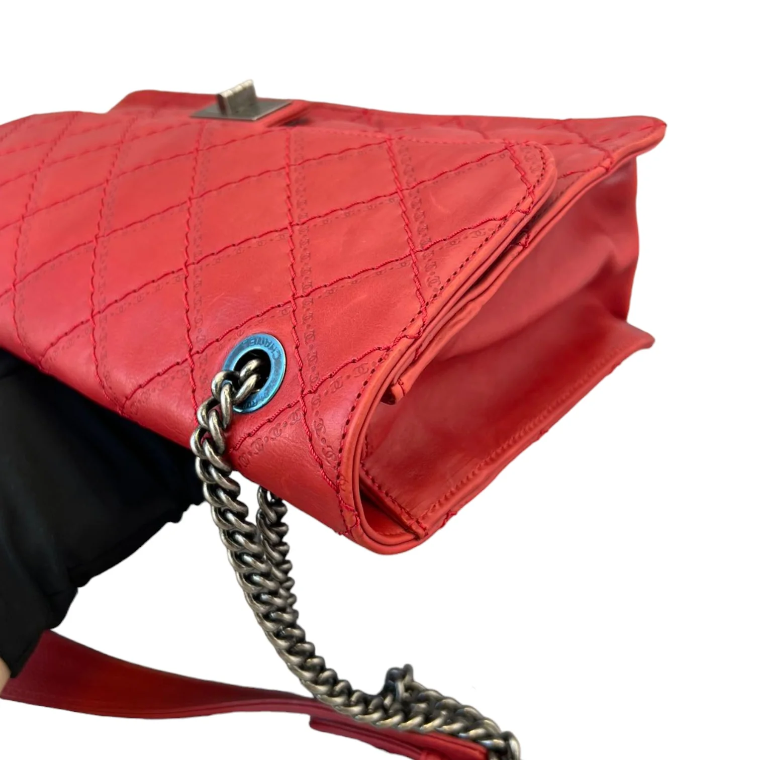 2.55 Reissue 227 Flap Aged Calfskin Embossed Logo Quilted Red RHW - Image 9