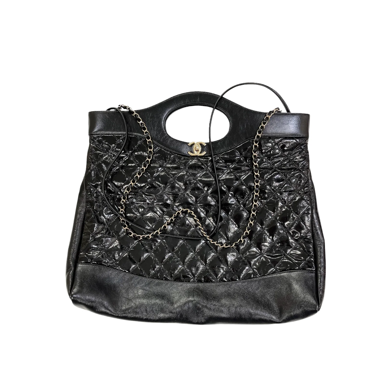 31 Shopping Bag  Crumpled Calfskin Large Black