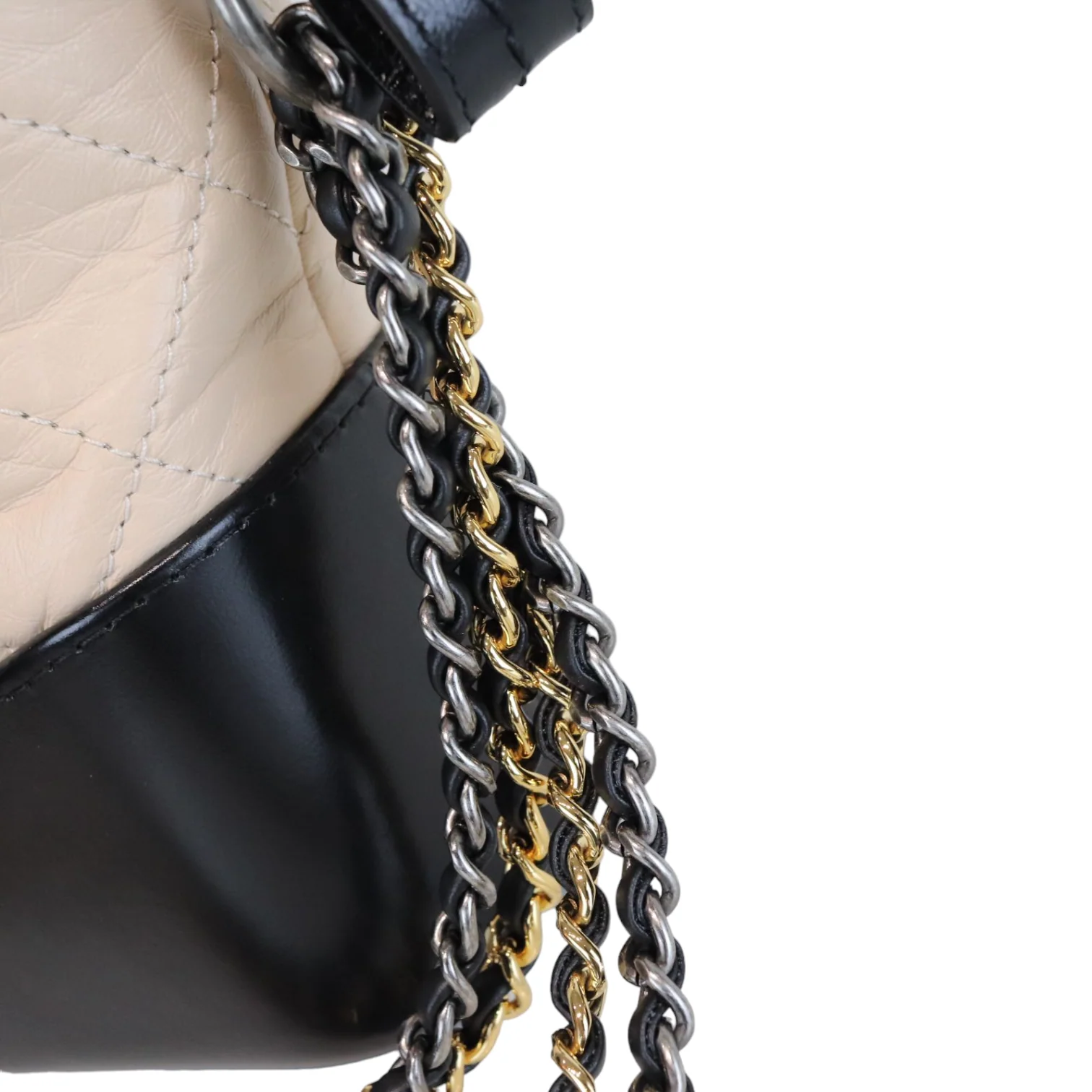 Aged Calfskin Quilted Medium Gabrielle Hobo Beige Black - Image 13