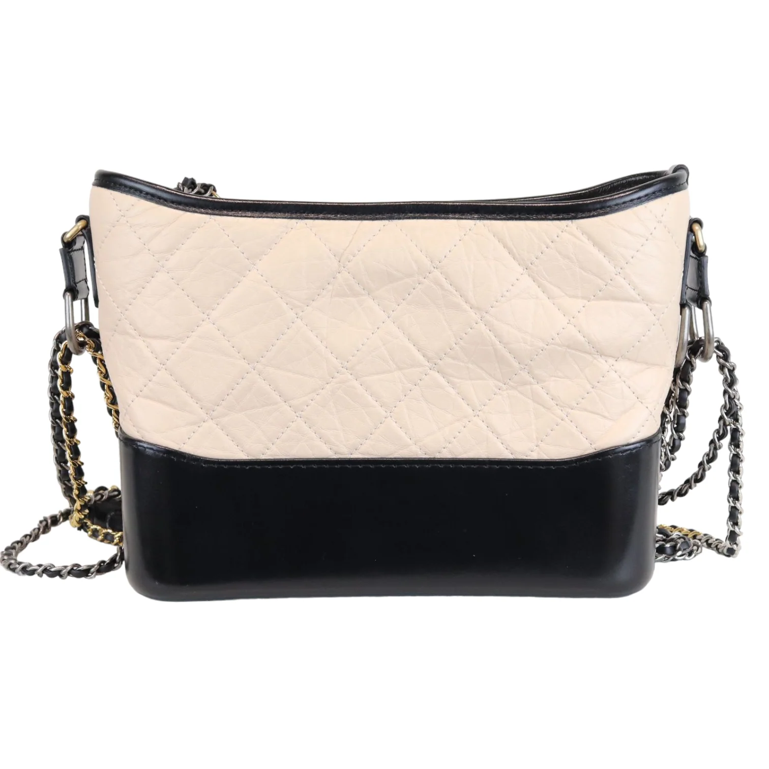Aged Calfskin Quilted Medium Gabrielle Hobo Beige Black - Image 2