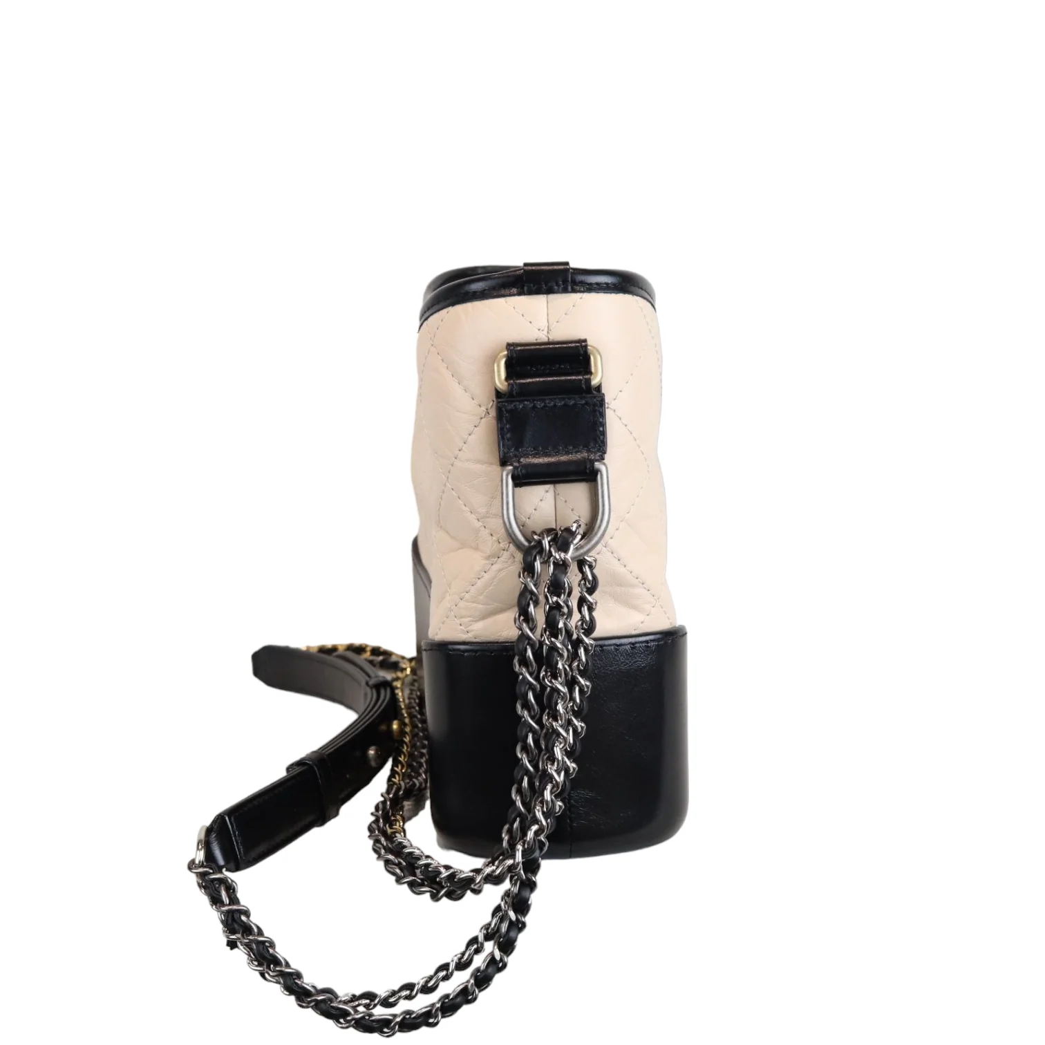 Aged Calfskin Quilted Medium Gabrielle Hobo Beige Black - Image 4