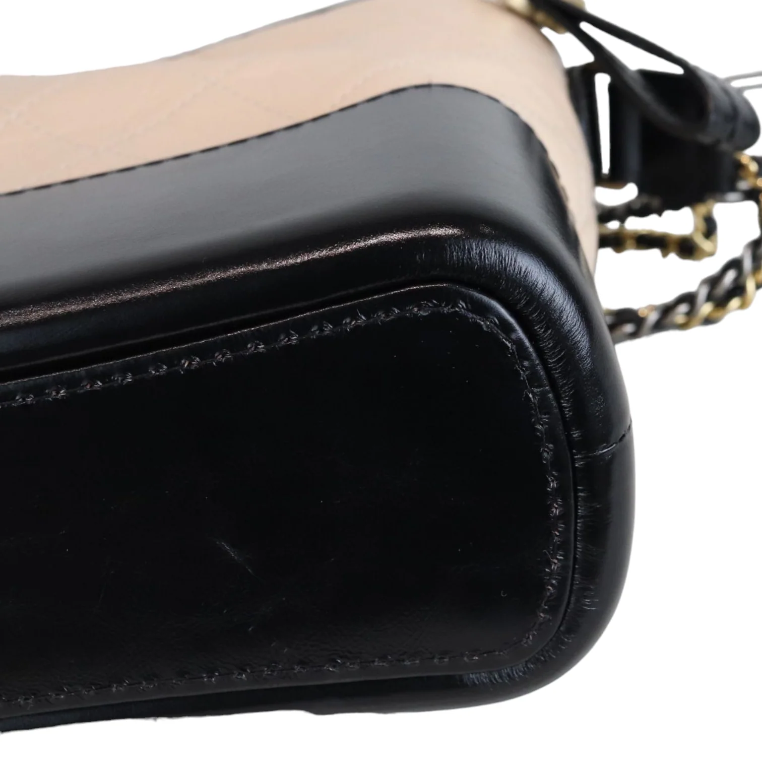 Aged Calfskin Quilted Medium Gabrielle Hobo Beige Black - Image 8