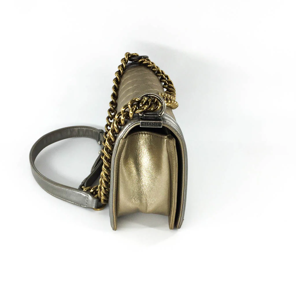Boy Bag in Gold & Silver Lambkin Leather with Antique Ruthenium Hardware - Image 12
