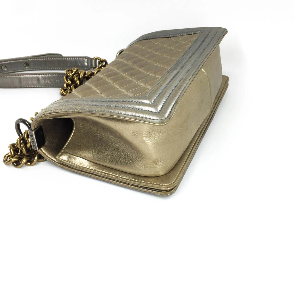 Boy Bag in Gold & Silver Lambkin Leather with Antique Ruthenium Hardware - Image 15