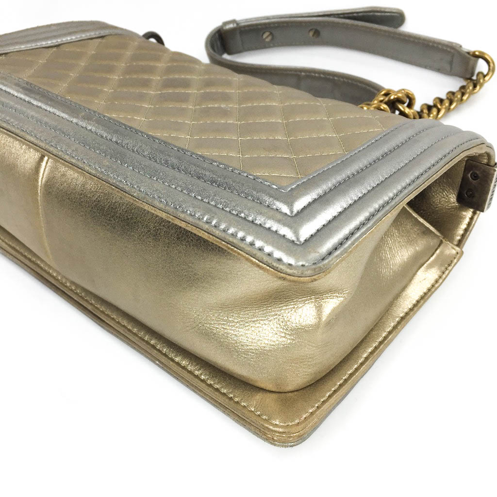 Boy Bag in Gold & Silver Lambkin Leather with Antique Ruthenium Hardware - Image 16