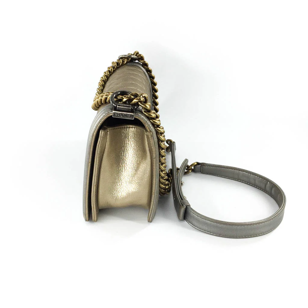 Boy Bag in Gold & Silver Lambkin Leather with Antique Ruthenium Hardware - Image 2