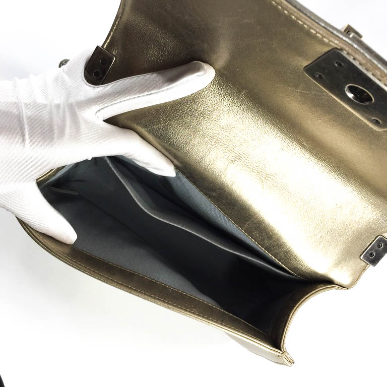 Boy Bag in Gold & Silver Lambkin Leather with Antique Ruthenium Hardware - Image 20