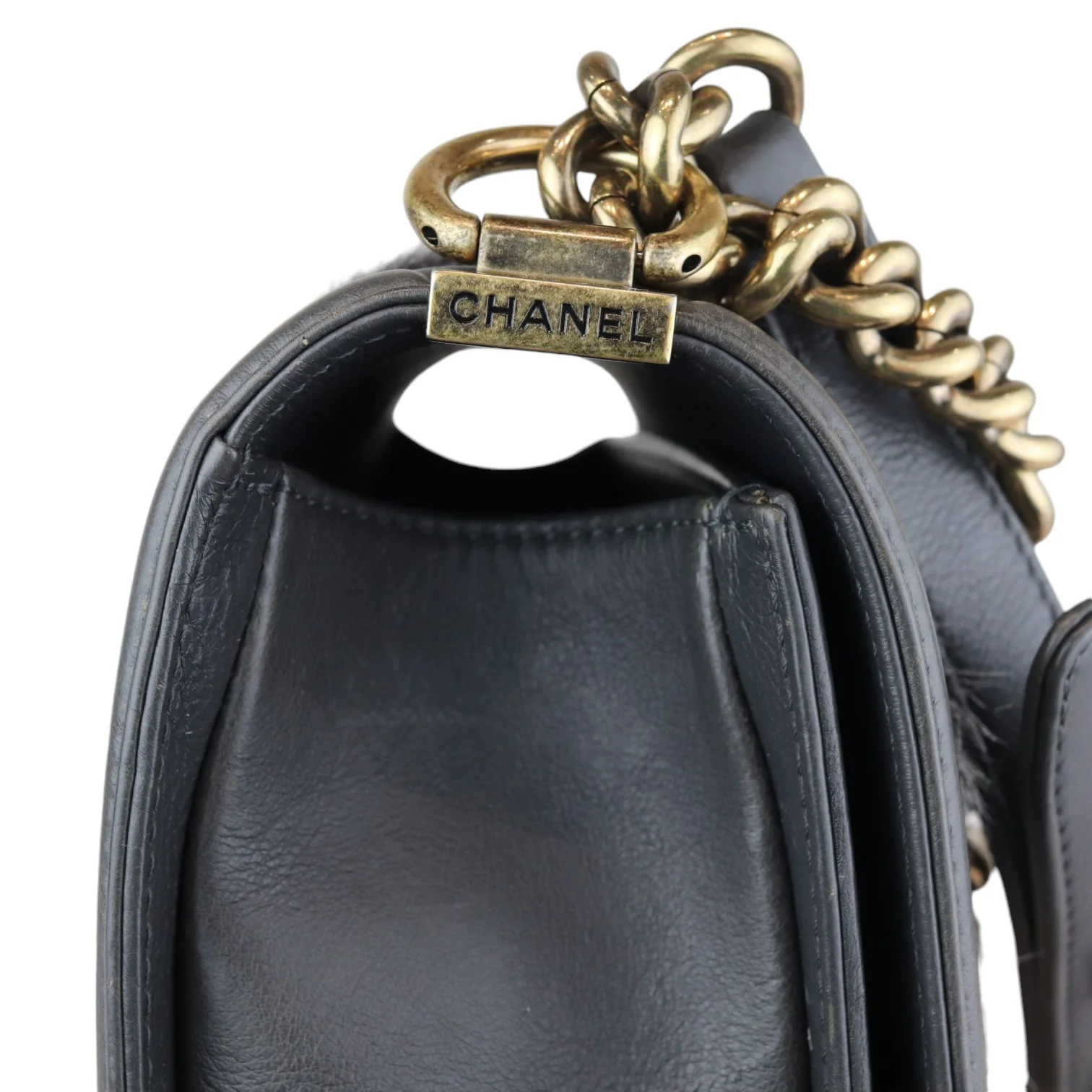 Boy Flap Medium Goat Hair Calfskin Grey GHW - Image 17