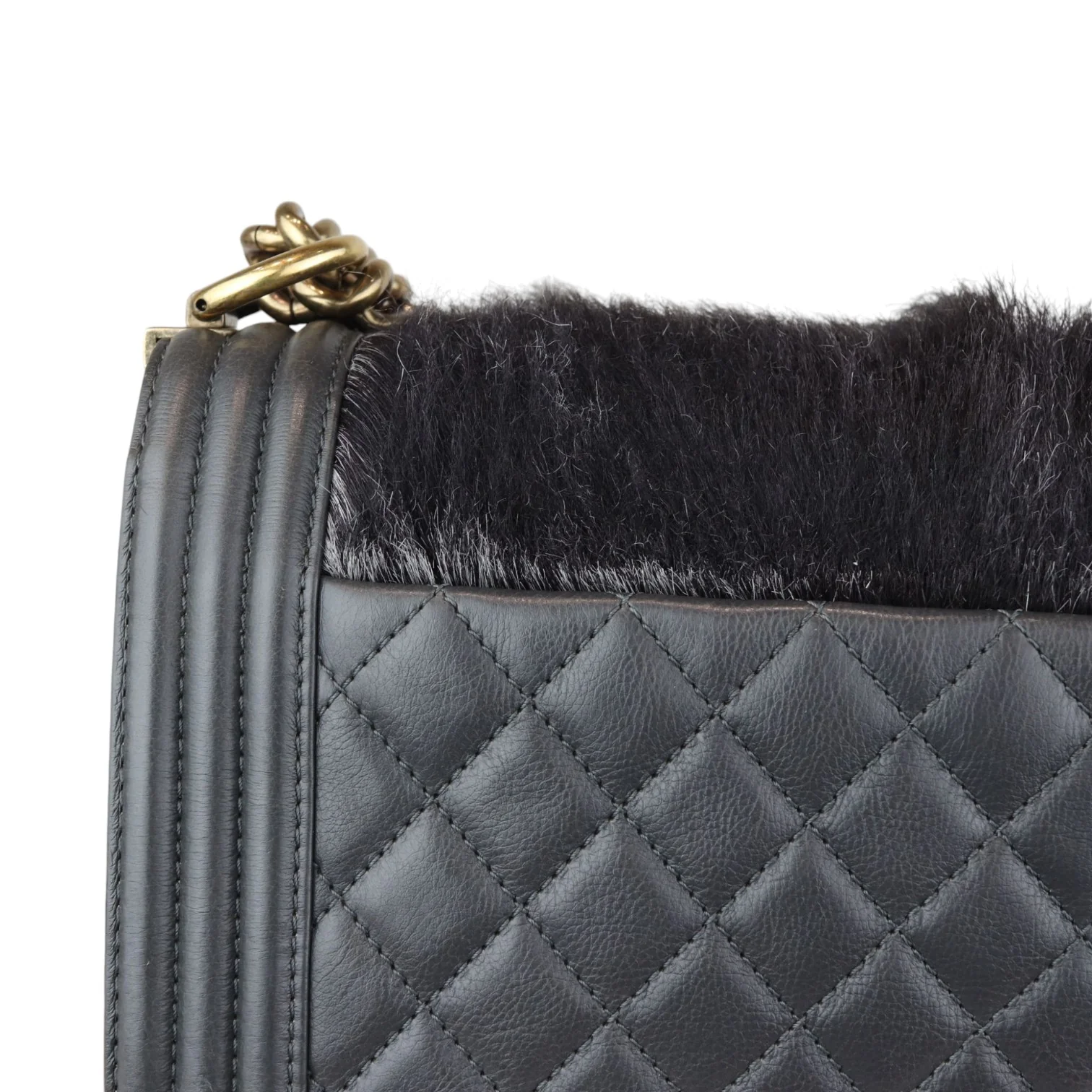 Boy Flap Medium Goat Hair Calfskin Grey GHW - Image 19