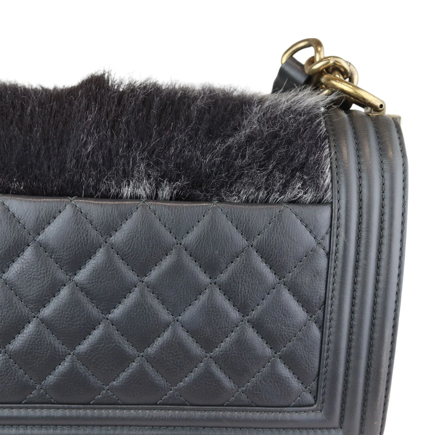 Boy Flap Medium Goat Hair Calfskin Grey GHW - Image 20