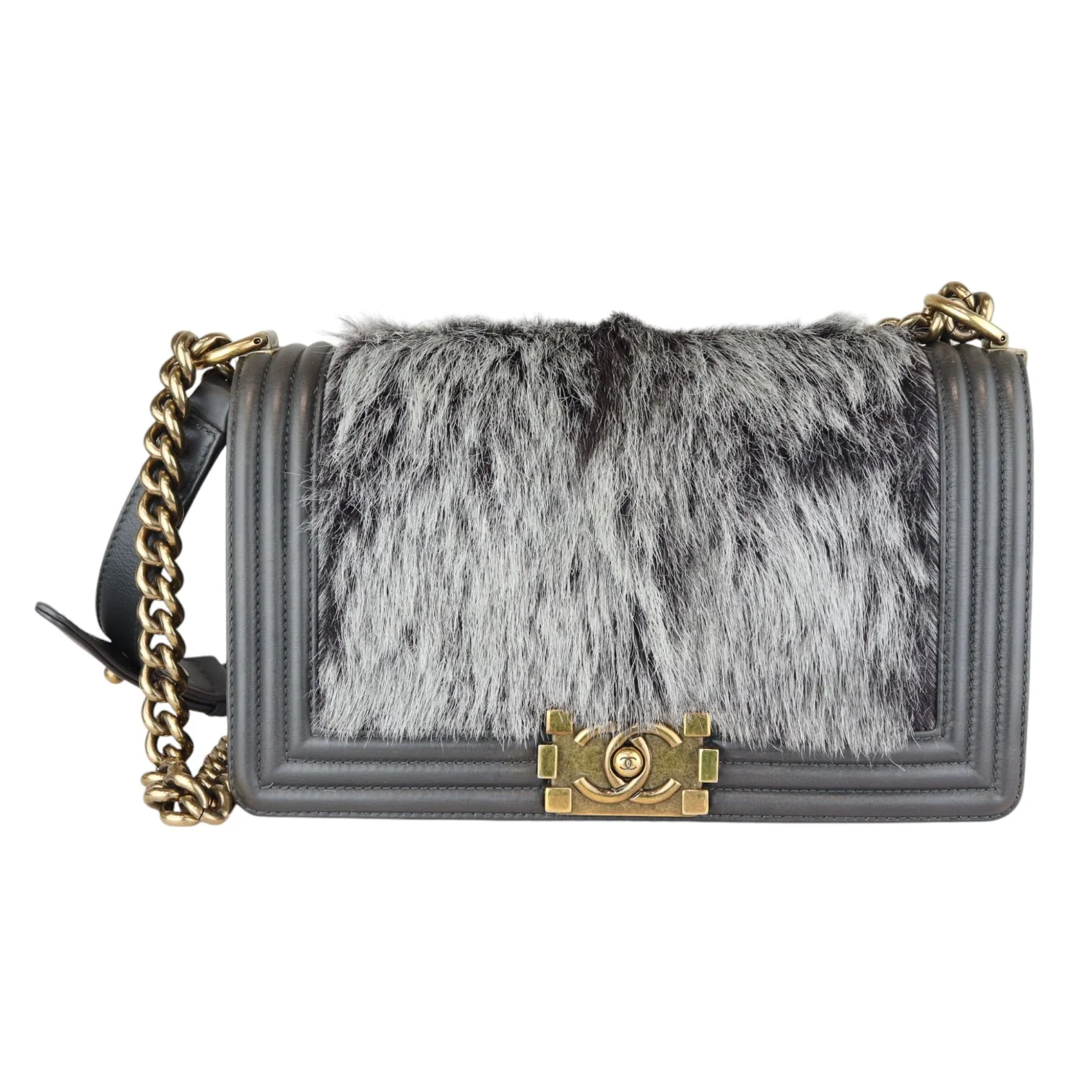 Boy Flap Medium Goat Hair Calfskin Grey GHW - Image 21