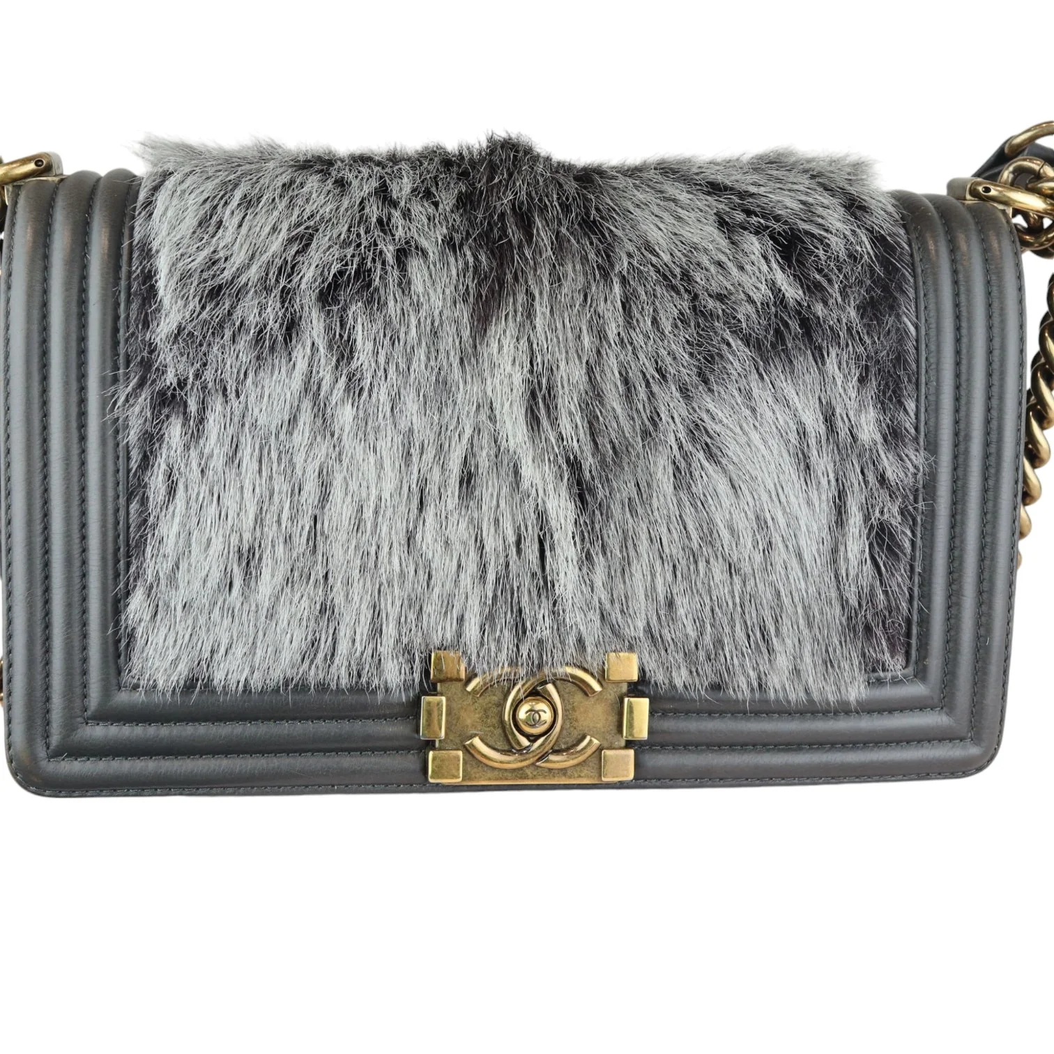 Boy Flap Medium Goat Hair Calfskin Grey GHW - Image 22