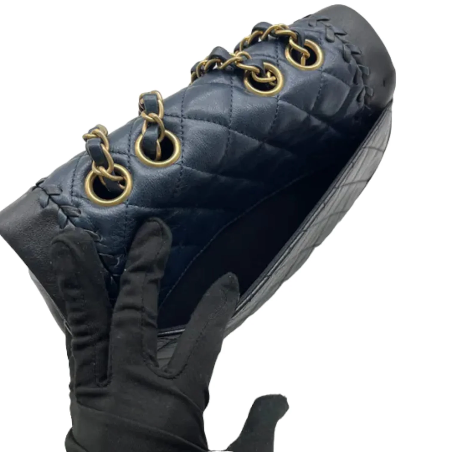 Braided Flap Lambskin Quilted Navy Black GHW - Image 14