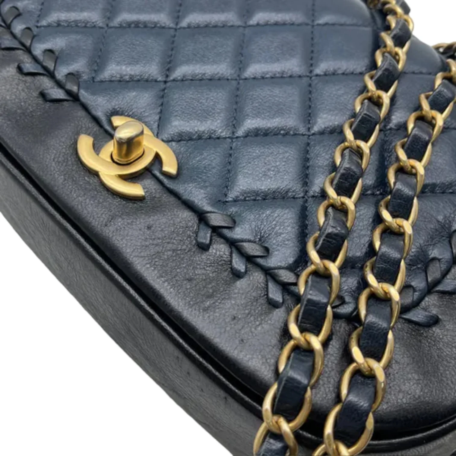 Braided Flap Lambskin Quilted Navy Black GHW - Image 19