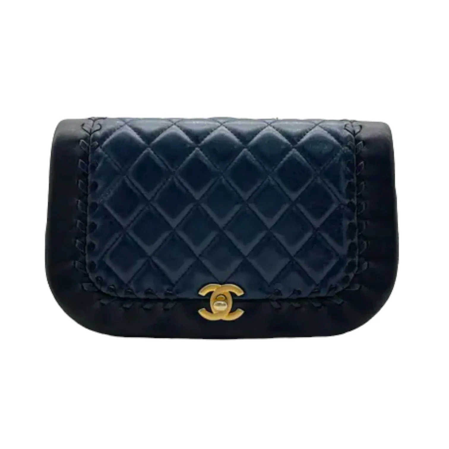Braided Flap Lambskin Quilted Navy Black GHW - Image 2