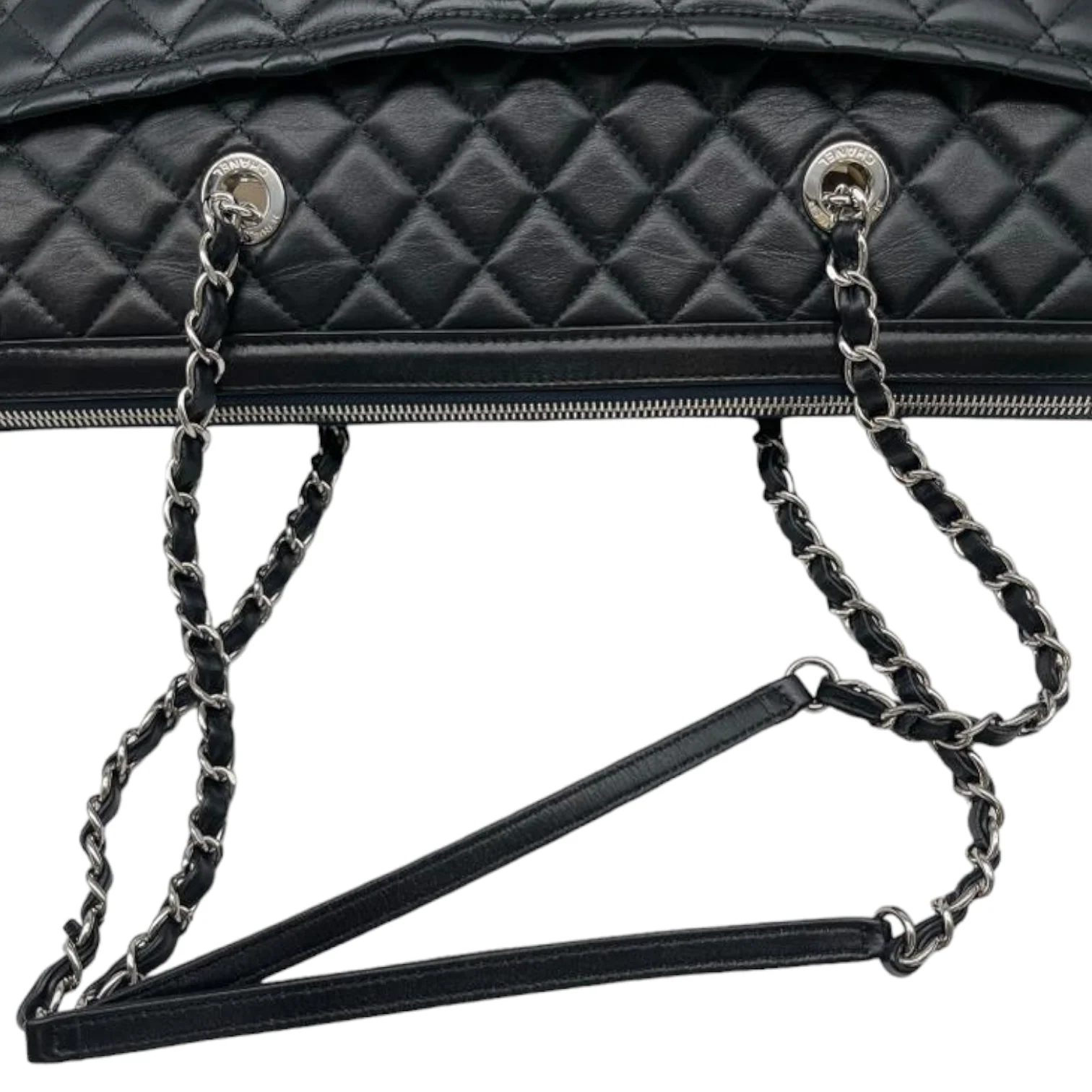 Calfskin Quilted Large Classic Shopping Tote Black SHW - Image 11