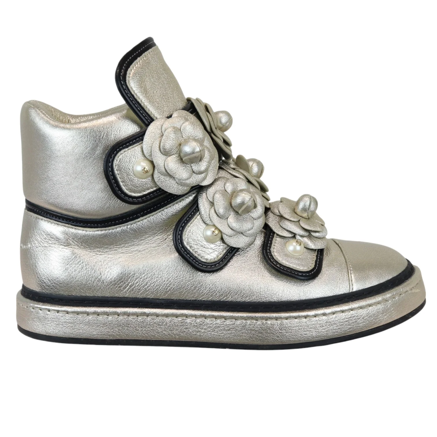 Camellia High Top Sneakers Metallic Lambskin Gold Size 38 - Image 2
