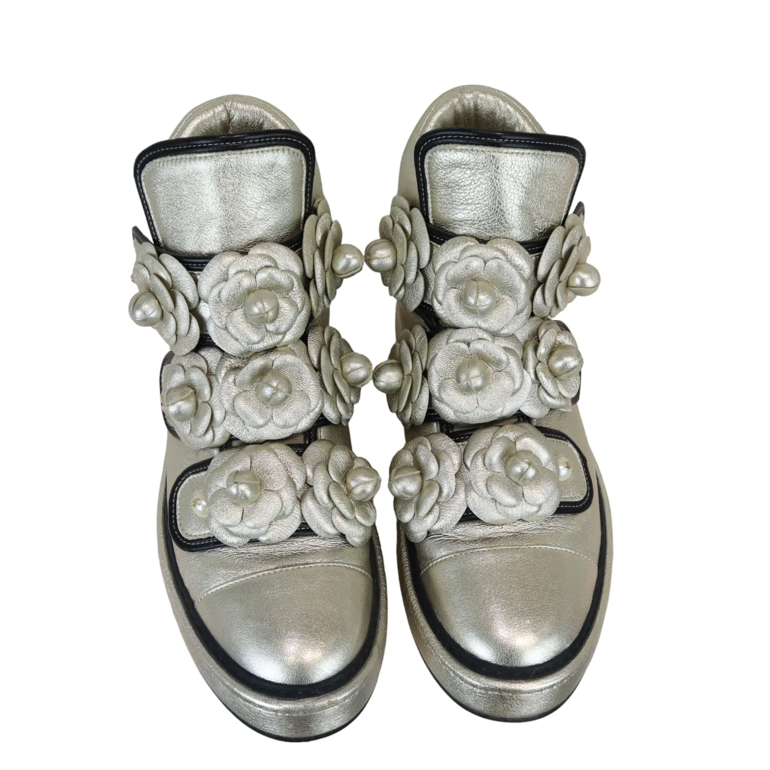 Camellia High Top Sneakers Metallic Lambskin Gold Size 38 - Image 3