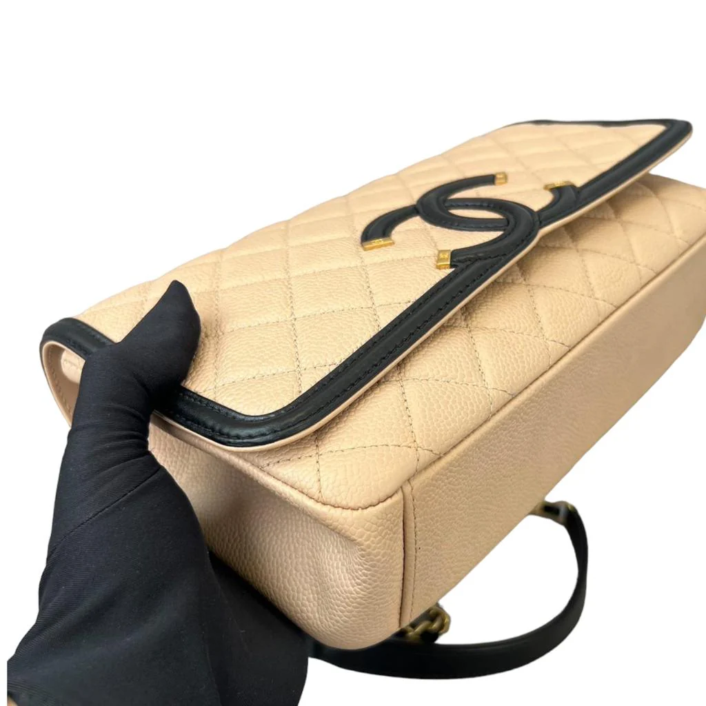 Caviar Quilted CC Filigree Flap in Beige and Black GHW - Image 5