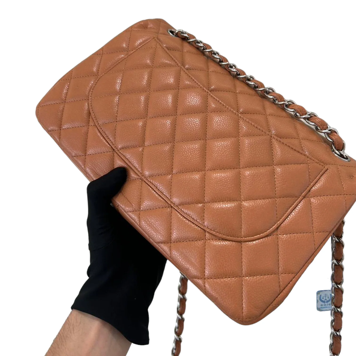 Caviar Quilted Jumbo Double Flap Caramel SHW - Image 10