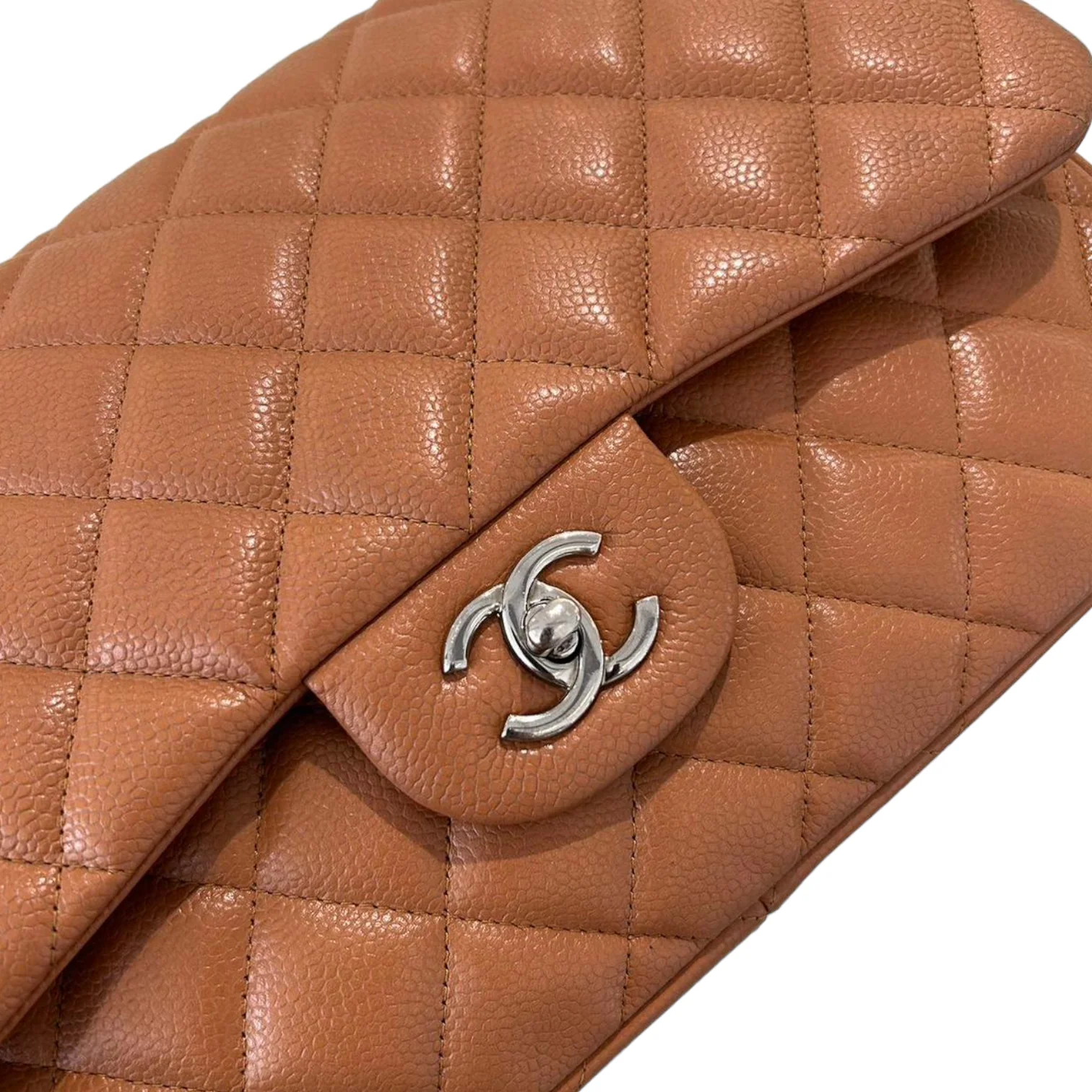 Caviar Quilted Jumbo Double Flap Caramel SHW - Image 15