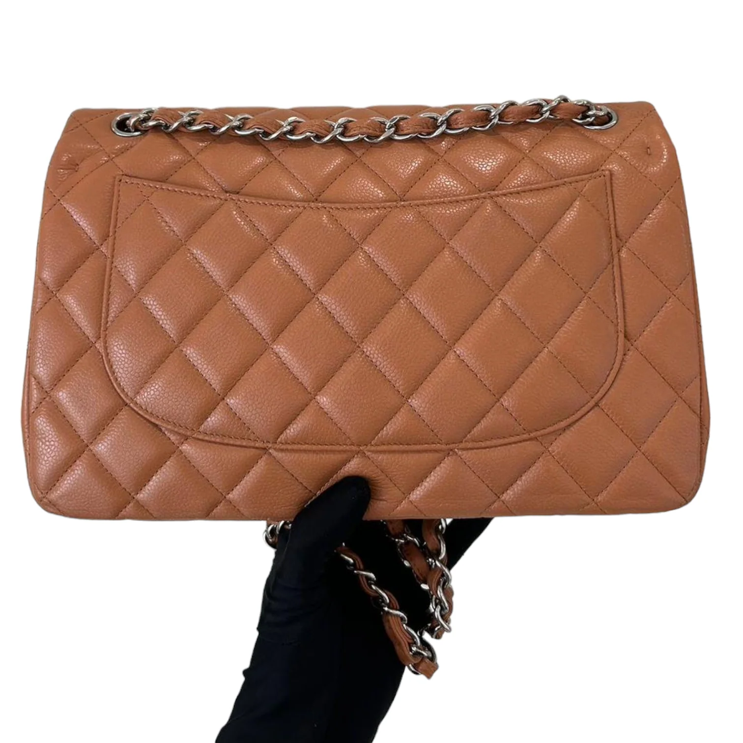 Caviar Quilted Jumbo Double Flap Caramel SHW - Image 2
