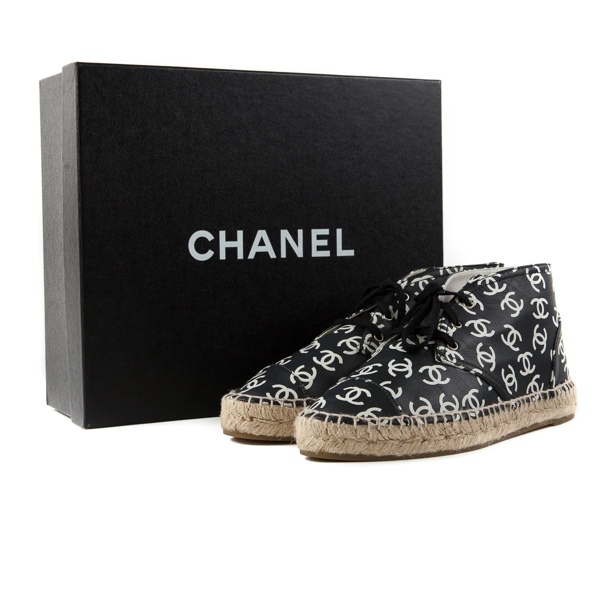 Black White CC Logo High Top Lace Up Espadrilles - Image 6