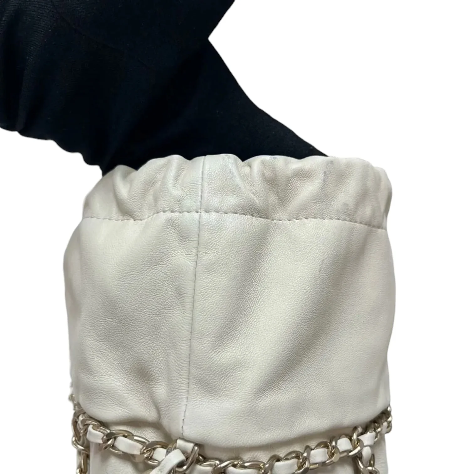 Chain Bucket Drawstring Lambskin White GHW - Image 13