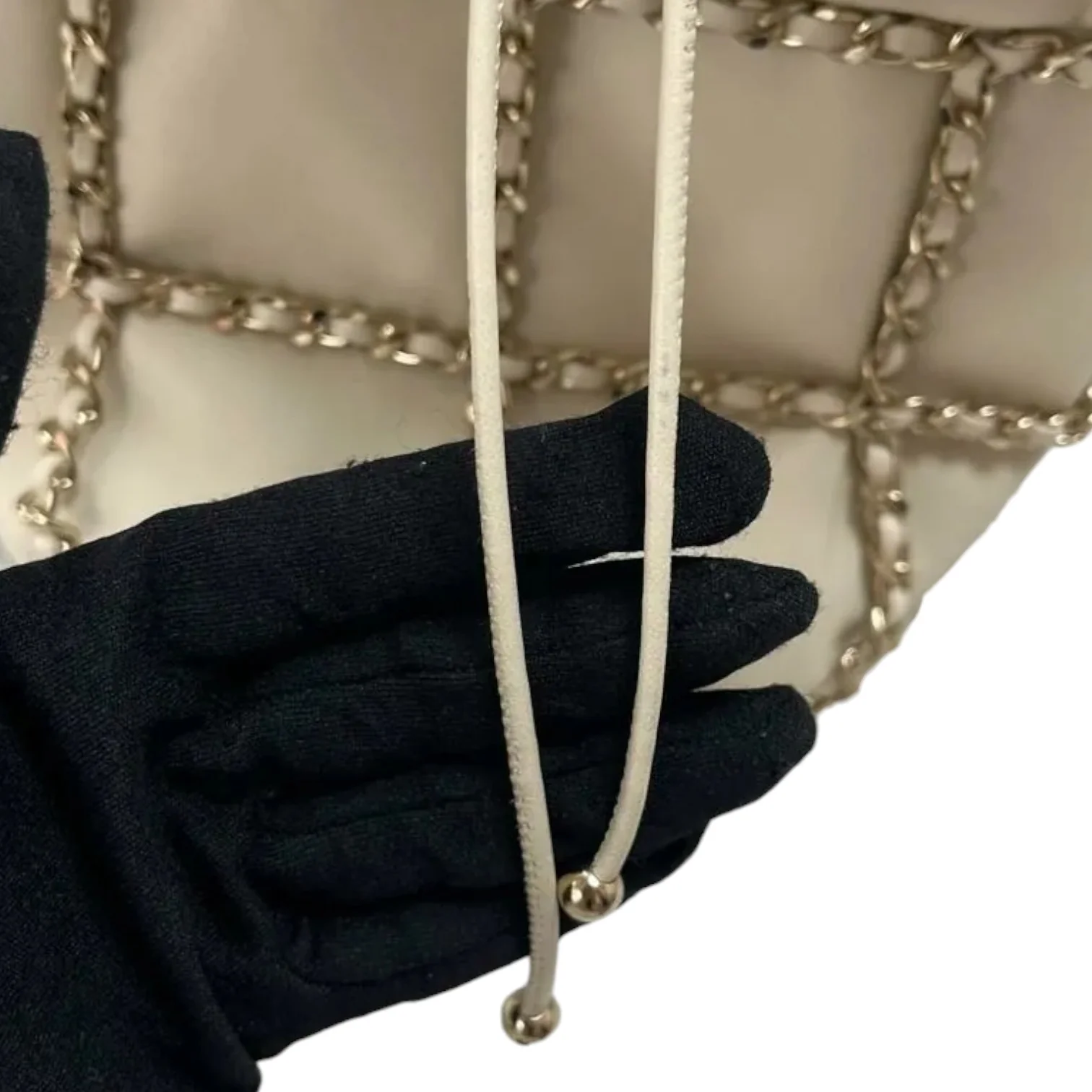 Chain Bucket Drawstring Lambskin White GHW - Image 17