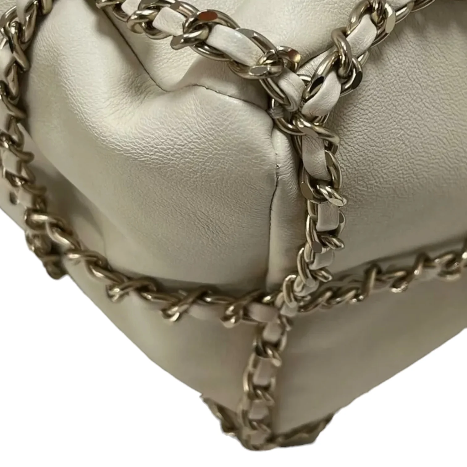 Chain Bucket Drawstring Lambskin White GHW - Image 5