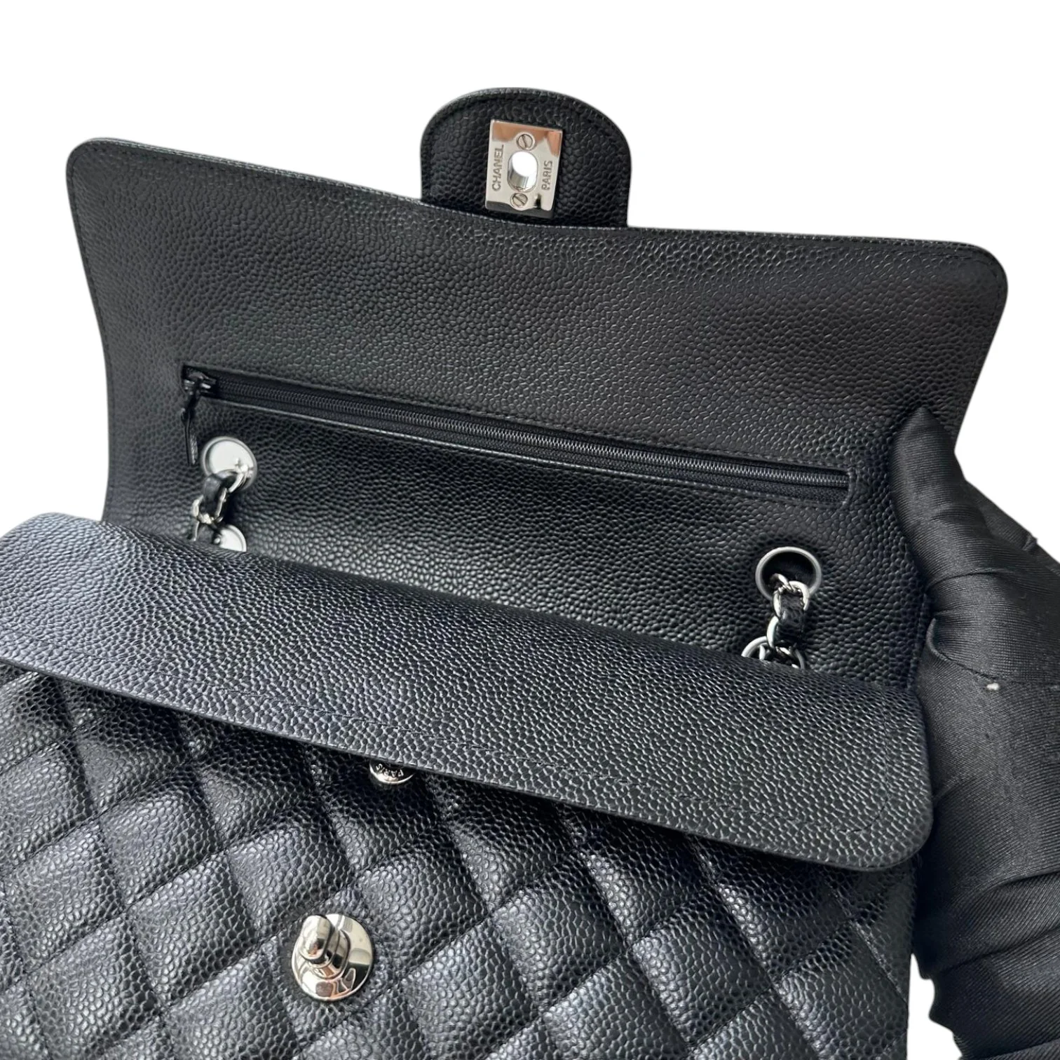 Classis Double Flap Medium Caviar Quilted Black SHW - Image 21