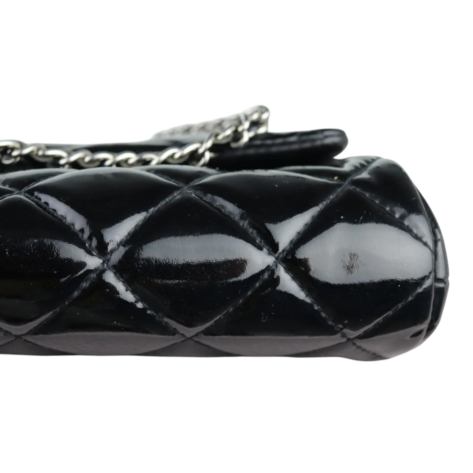 Clutch with Chain Flap Patent Quilted Black SHW - Image 10