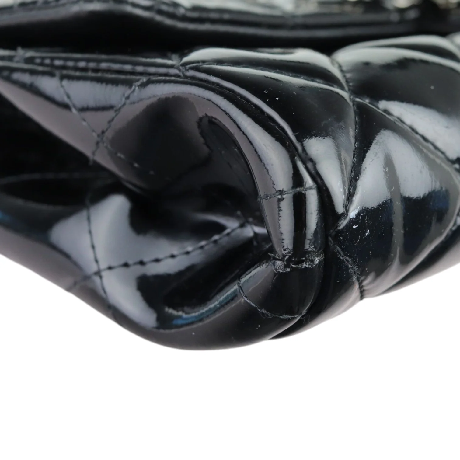 Clutch with Chain Flap Patent Quilted Black SHW - Image 11