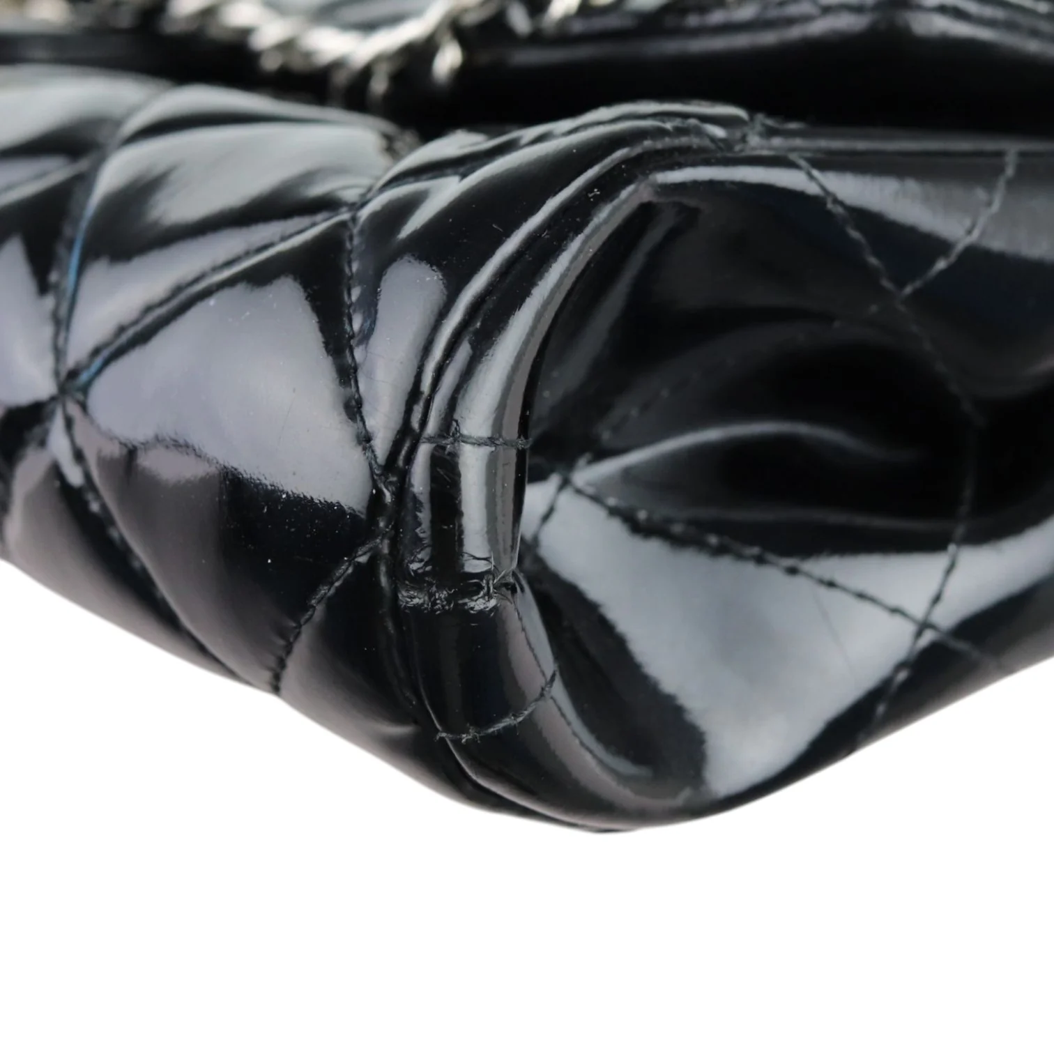 Clutch with Chain Flap Patent Quilted Black SHW - Image 12