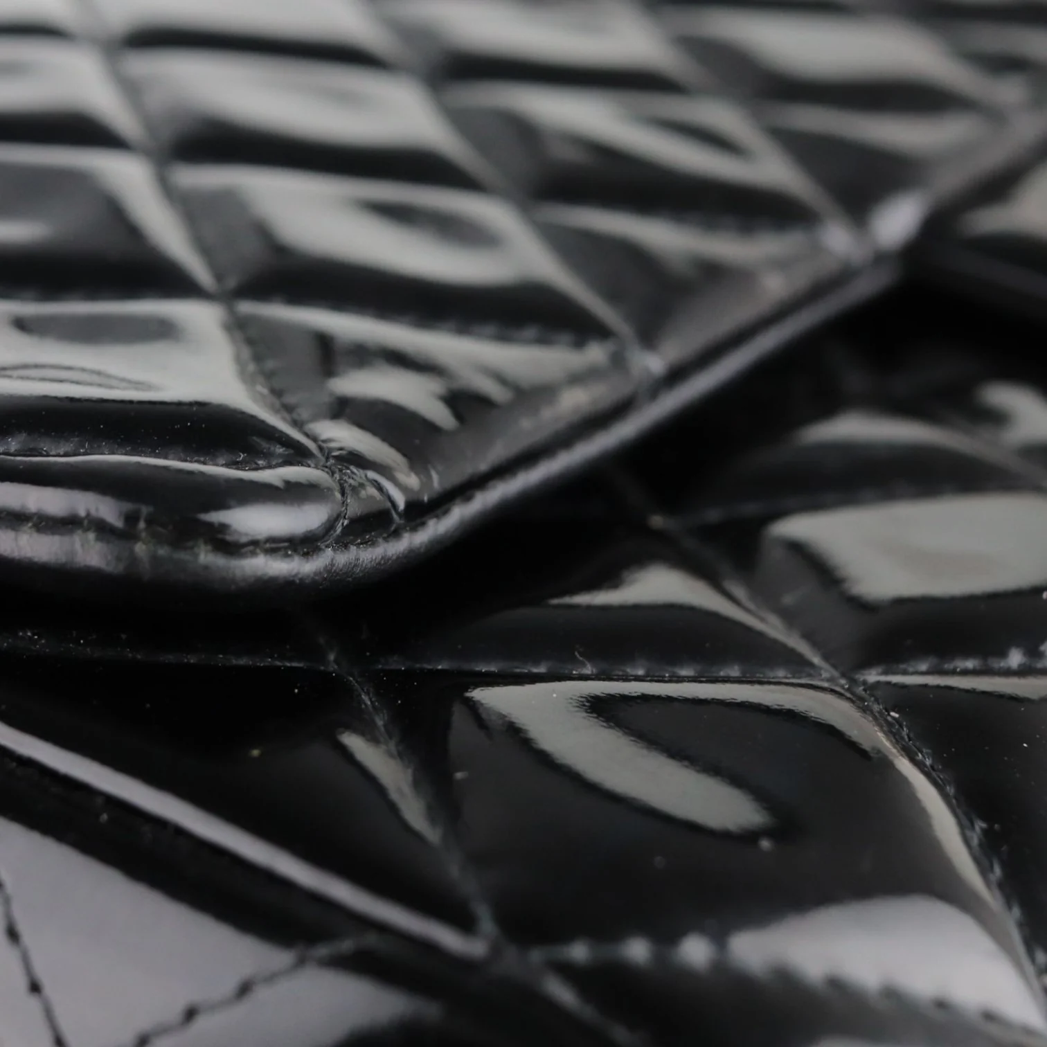 Clutch with Chain Flap Patent Quilted Black SHW - Image 14