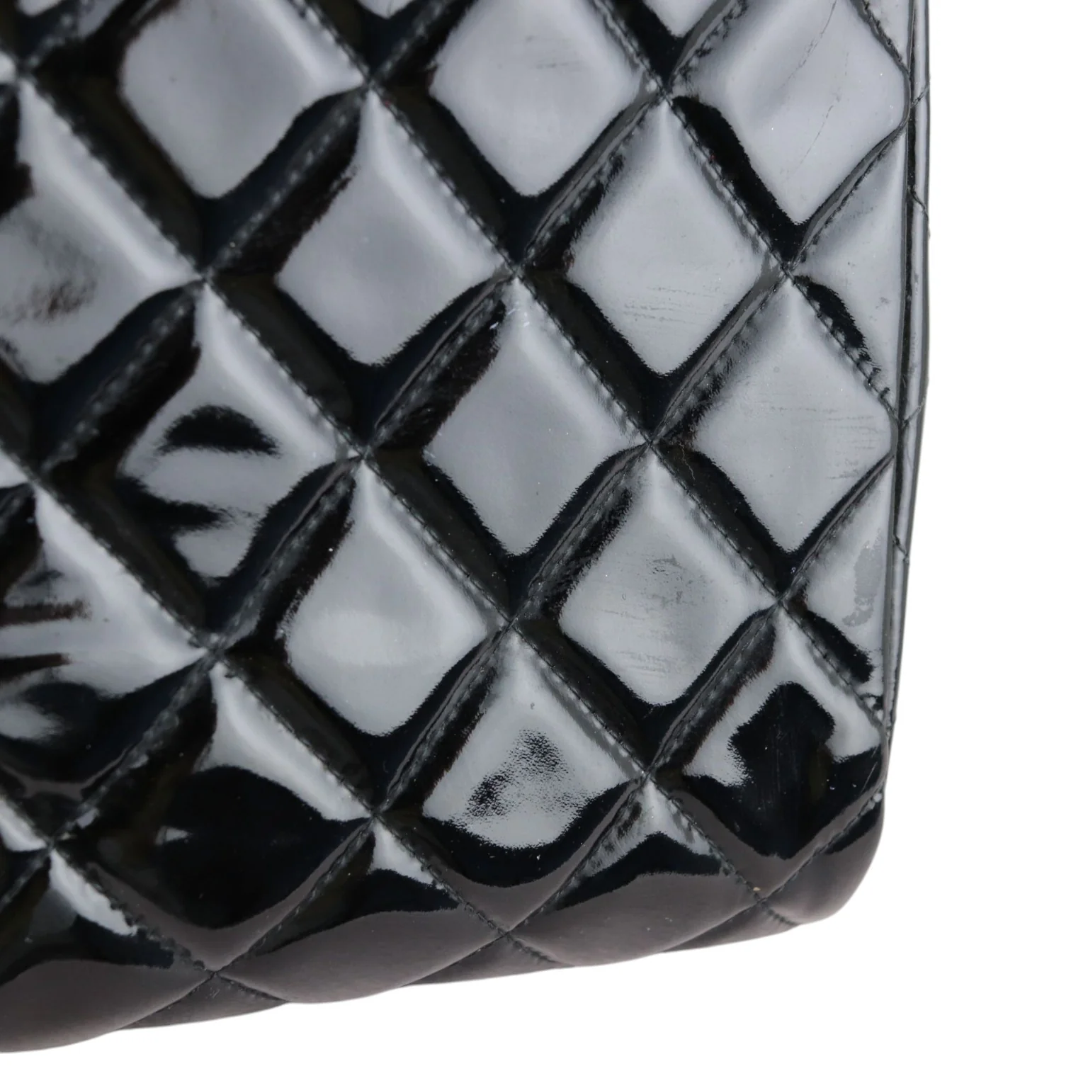 Clutch with Chain Flap Patent Quilted Black SHW - Image 19
