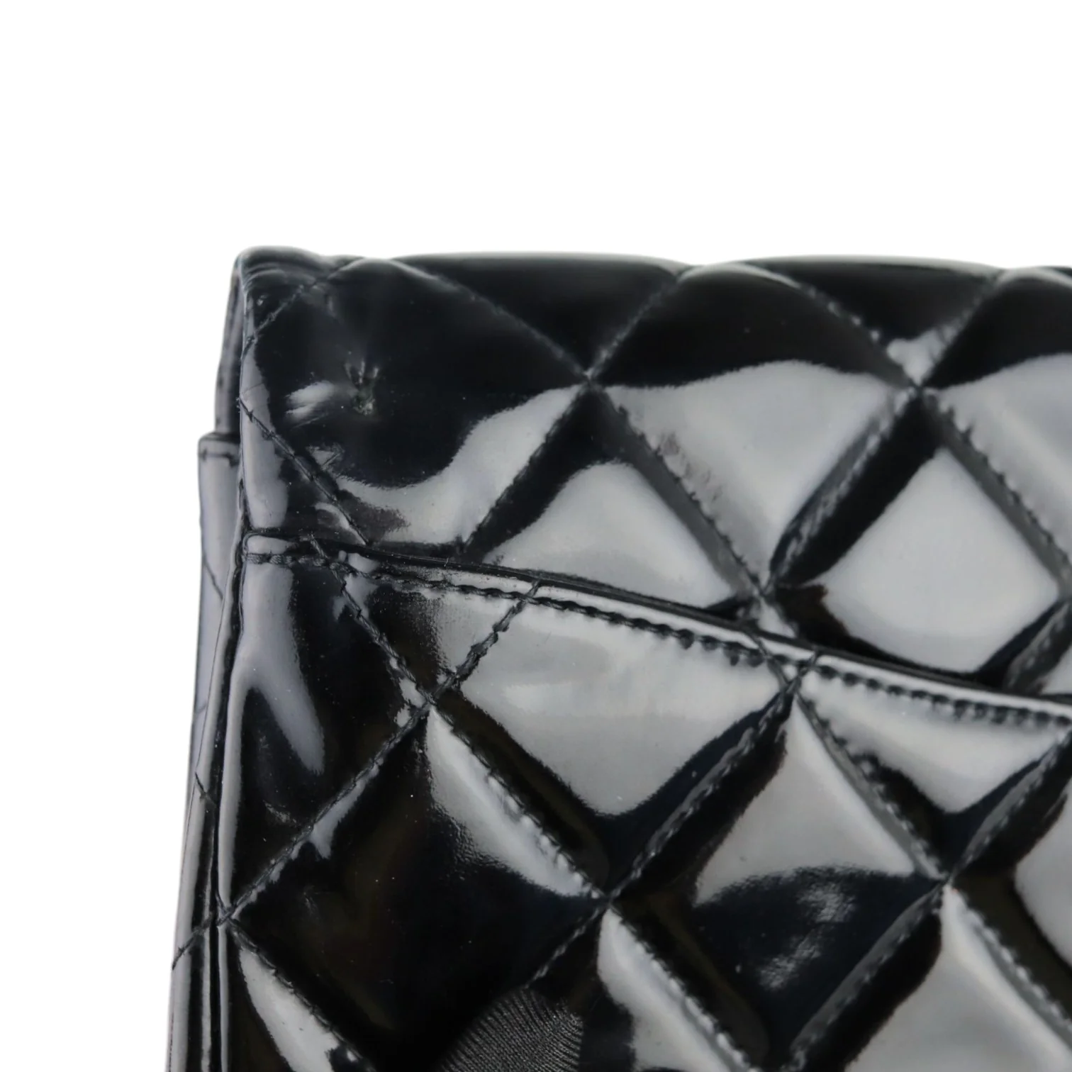 Clutch with Chain Flap Patent Quilted Black SHW - Image 20