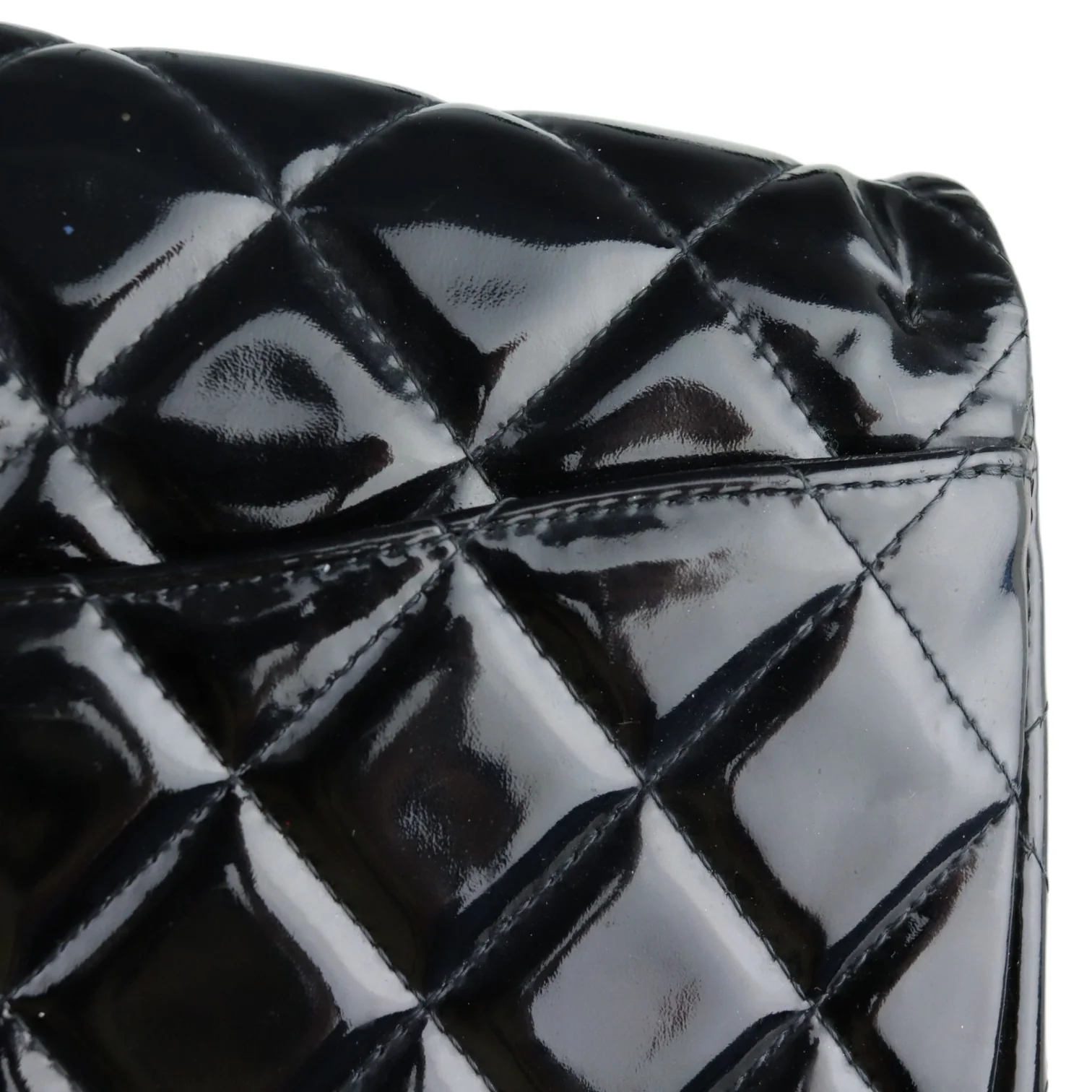 Clutch with Chain Flap Patent Quilted Black SHW - Image 21