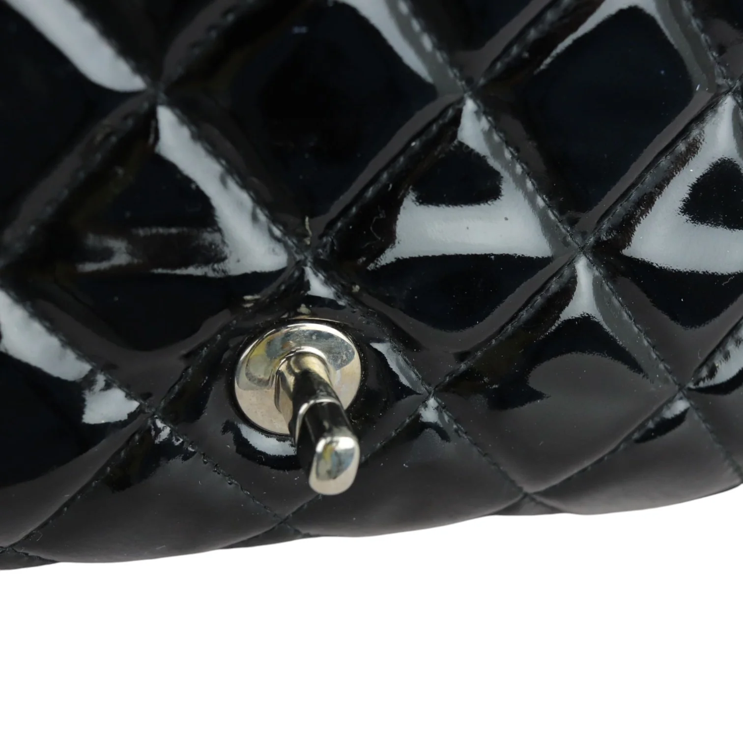 Clutch with Chain Flap Patent Quilted Black SHW - Image 25