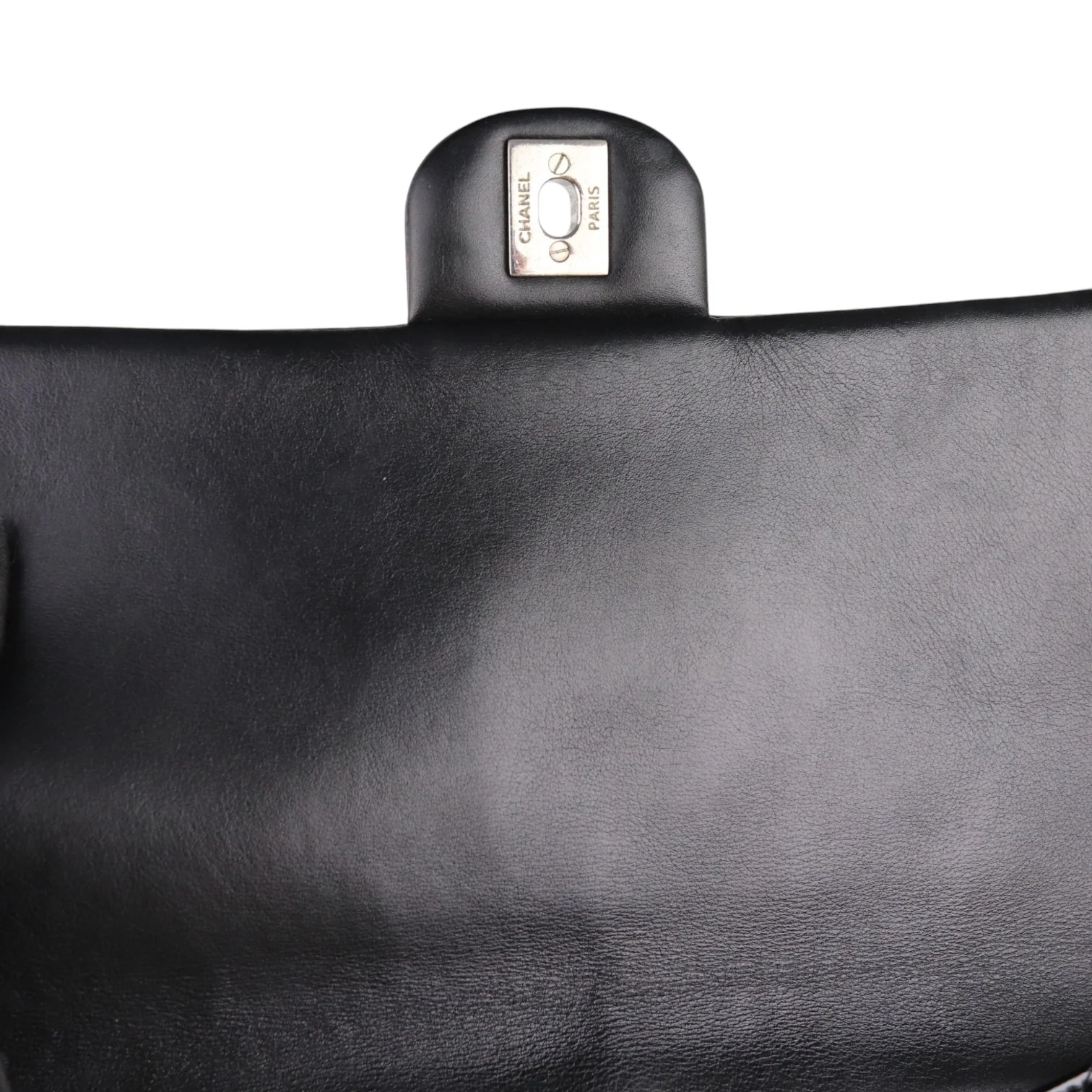 Clutch with Chain Flap Patent Quilted Black SHW - Image 26