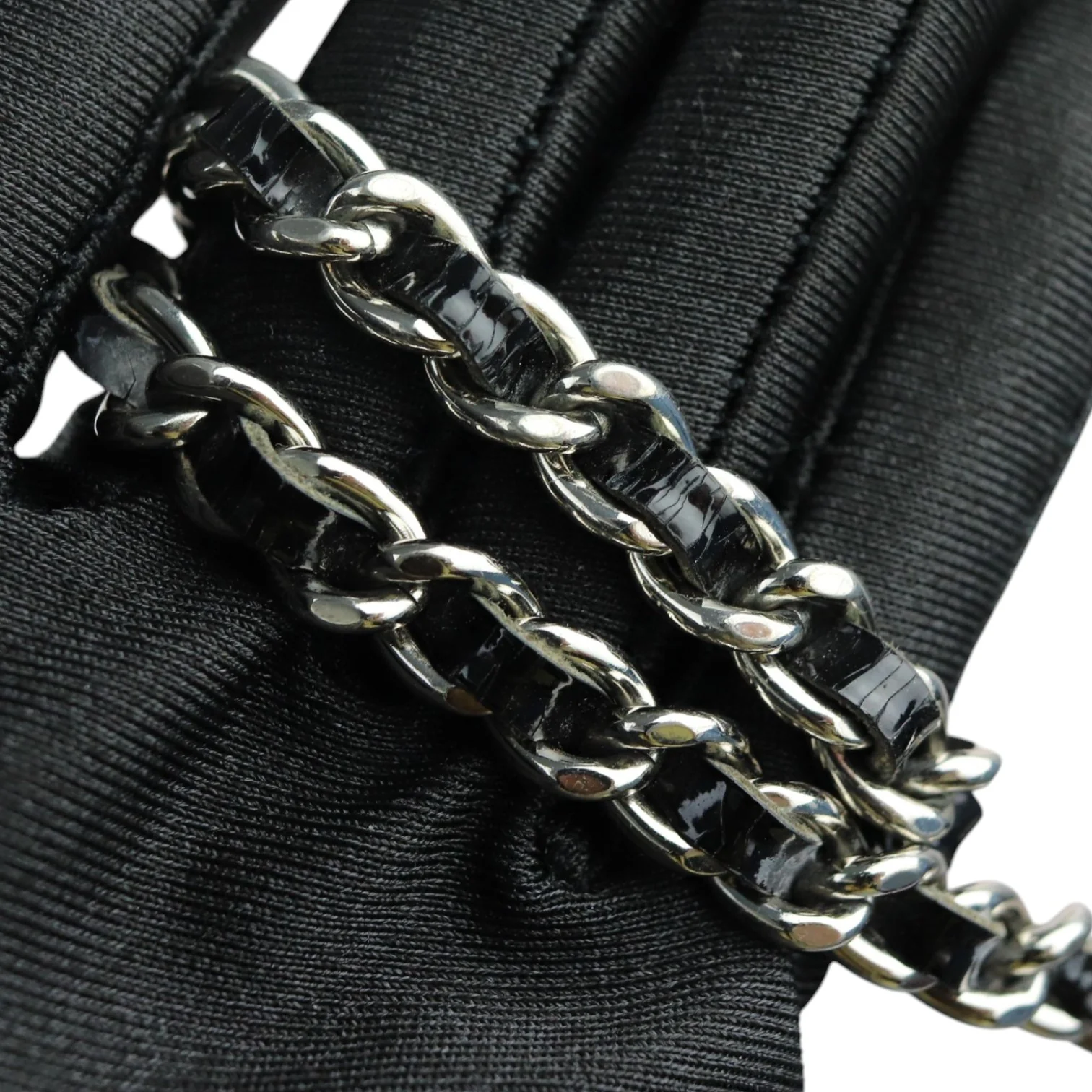 Clutch with Chain Flap Patent Quilted Black SHW - Image 28