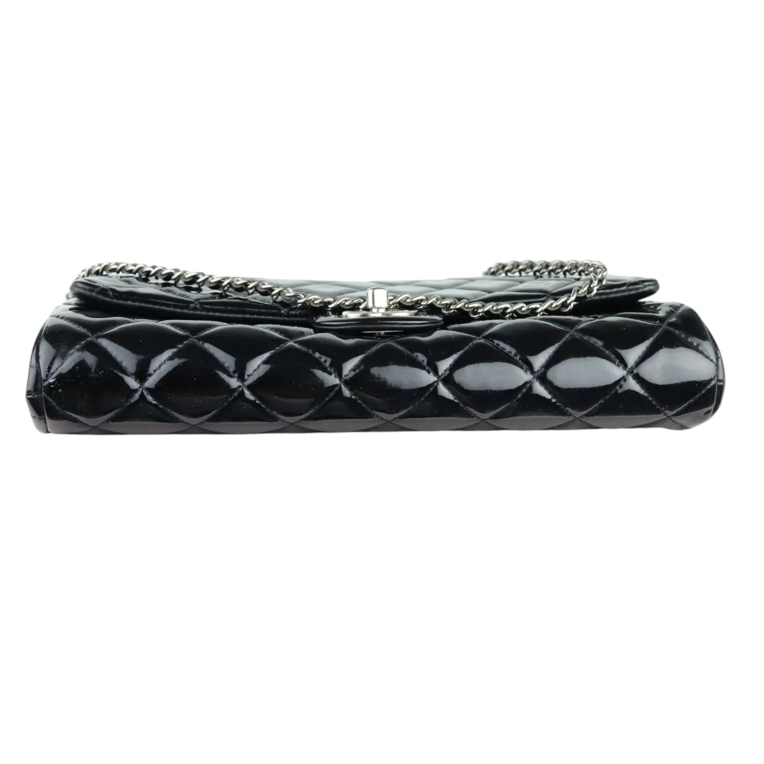 Clutch with Chain Flap Patent Quilted Black SHW - Image 6