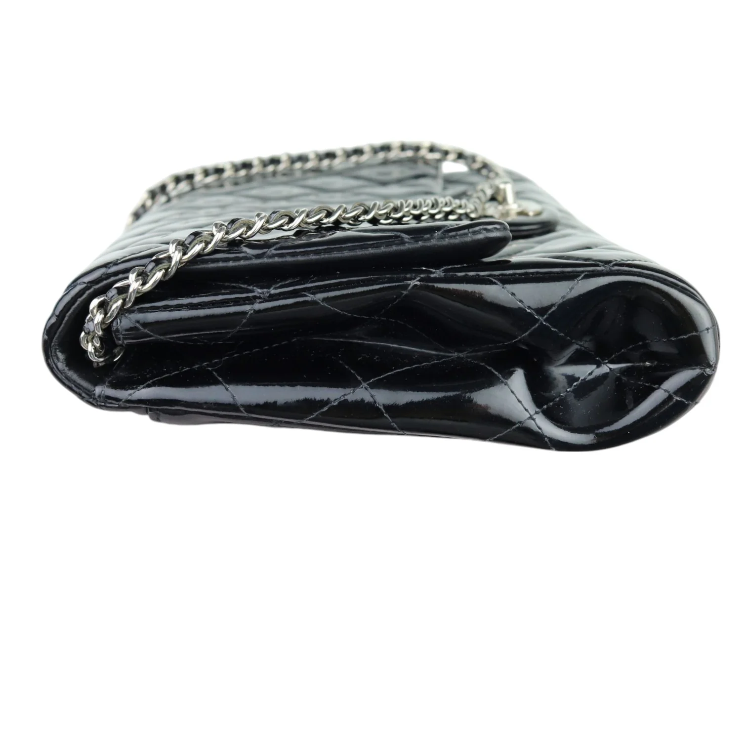 Clutch with Chain Flap Patent Quilted Black SHW - Image 8
