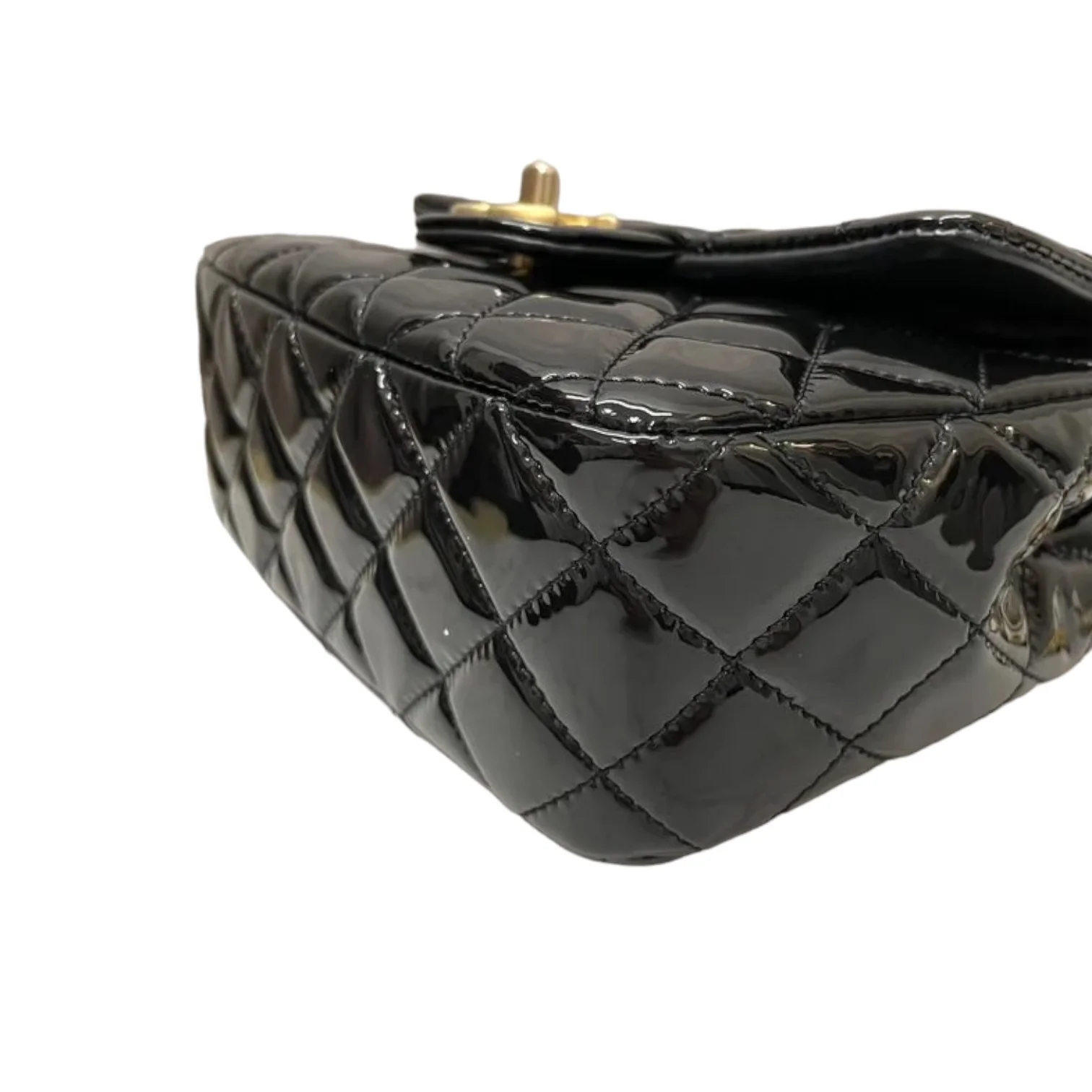 Coco Hearts Square Flap Small Patent Enamel Black GHW - Image 5