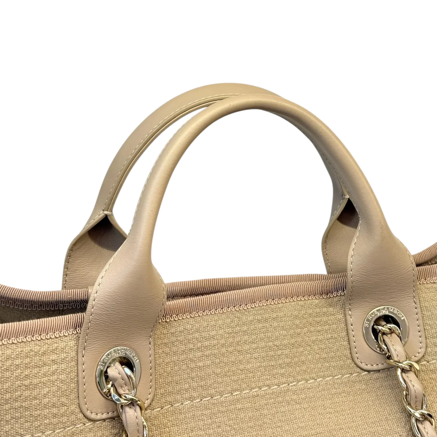 Deauville Tote Medium Mixed Fibers Beige LGHW - Image 12
