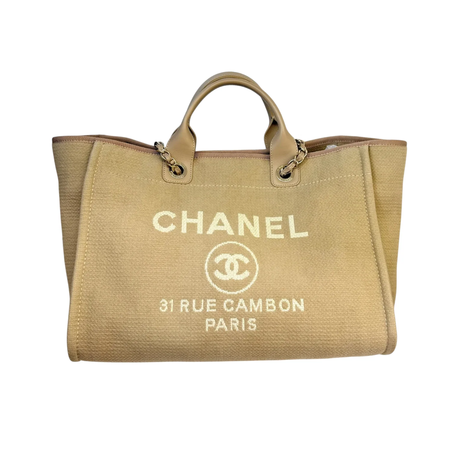 Deauville Tote Medium Mixed Fibers Beige LGHW - Image 2