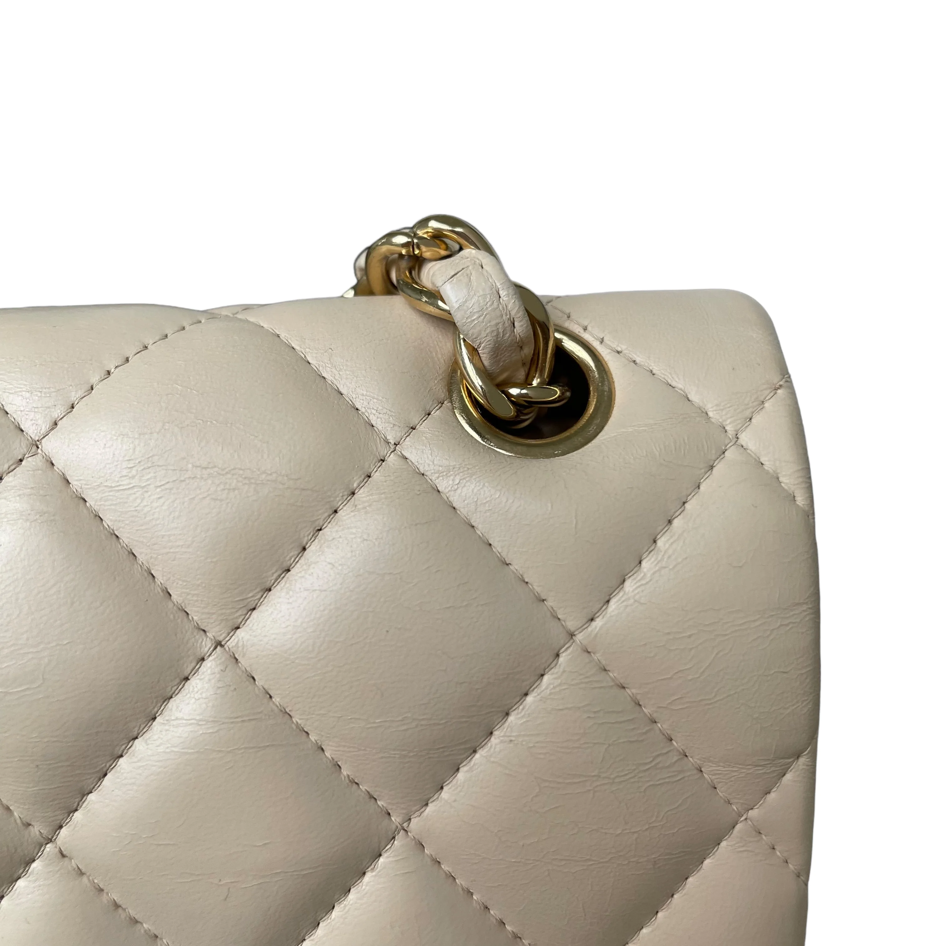 Chanel Double Flap Jumbo Beige Lambskin GHW - Image 10